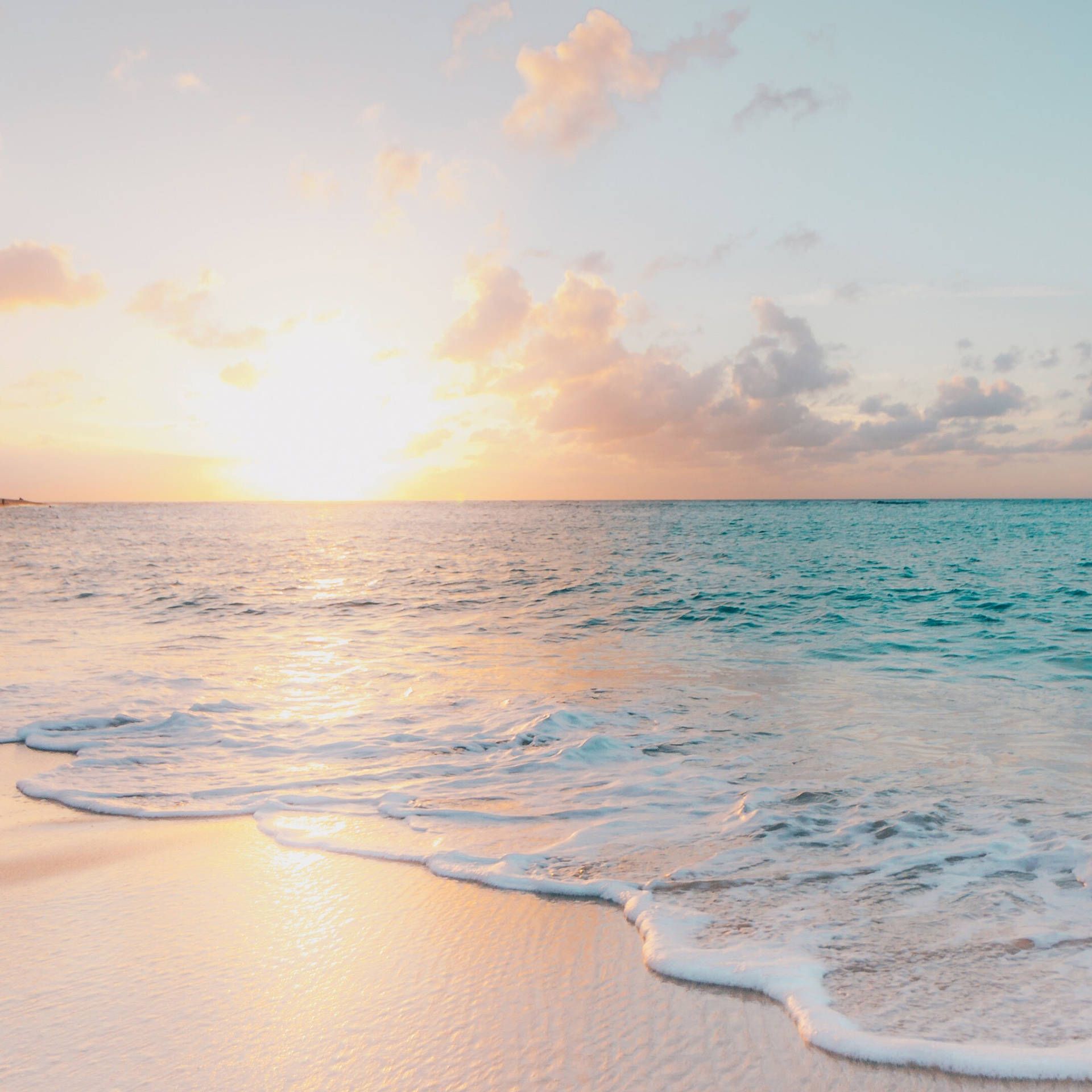 Strand, Meer, Sonnenuntergang, Wellen, Pastellhimmel, Full HD, iPad-Hintergrundbild
