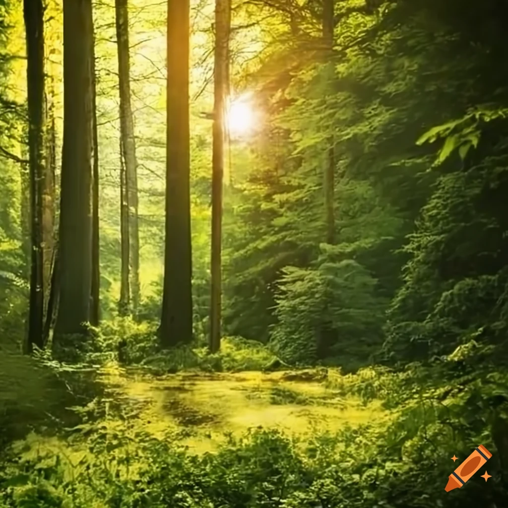 Wald, Sonnenlicht, Bäume, Moos, Grün, Hintergrundbild für iPad und Tablet