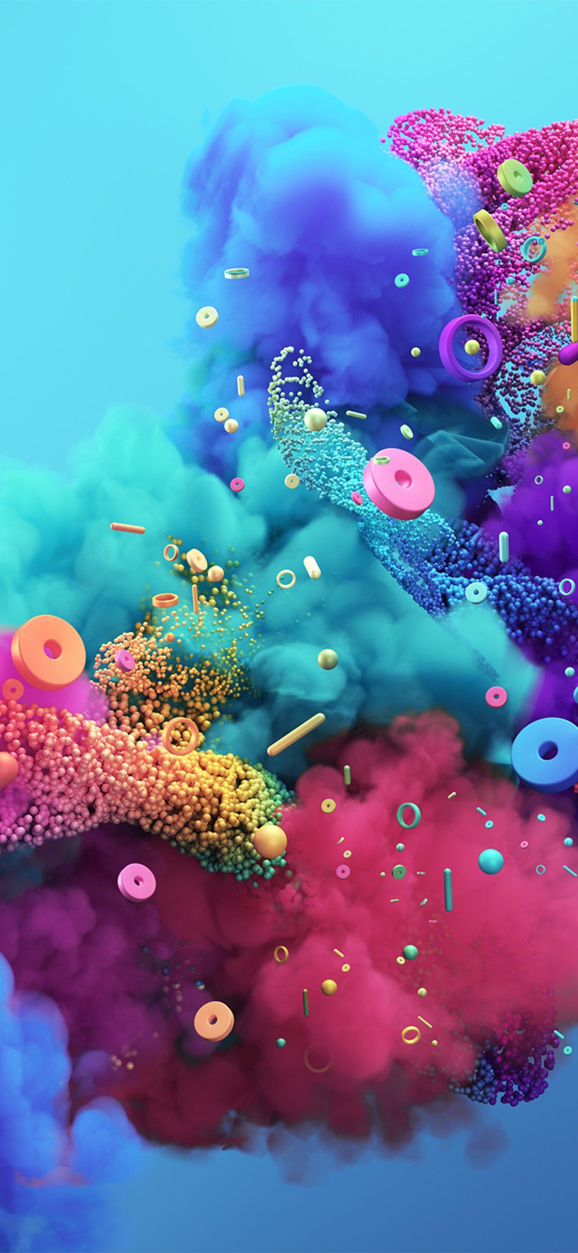 Abstrakte Wolke, Bunte Farben, Türkis, Magenta, 3D-Kunst, Hintergrundbild fürs iPhone