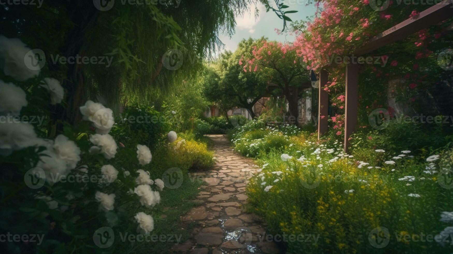 Garten, Weg, Blumen, Grün, Pergola, HD, Hintergrund für den Desktop