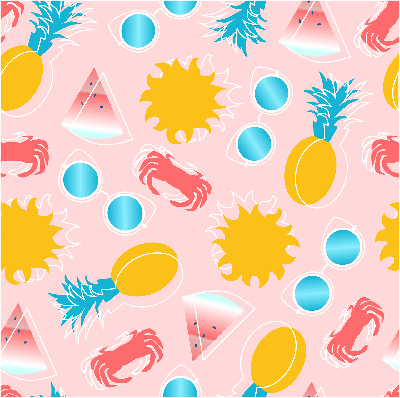 Muster, Ananas, Krabben, Wassermelone, Rosa, HD, Hintergrundbild fürs Tablet