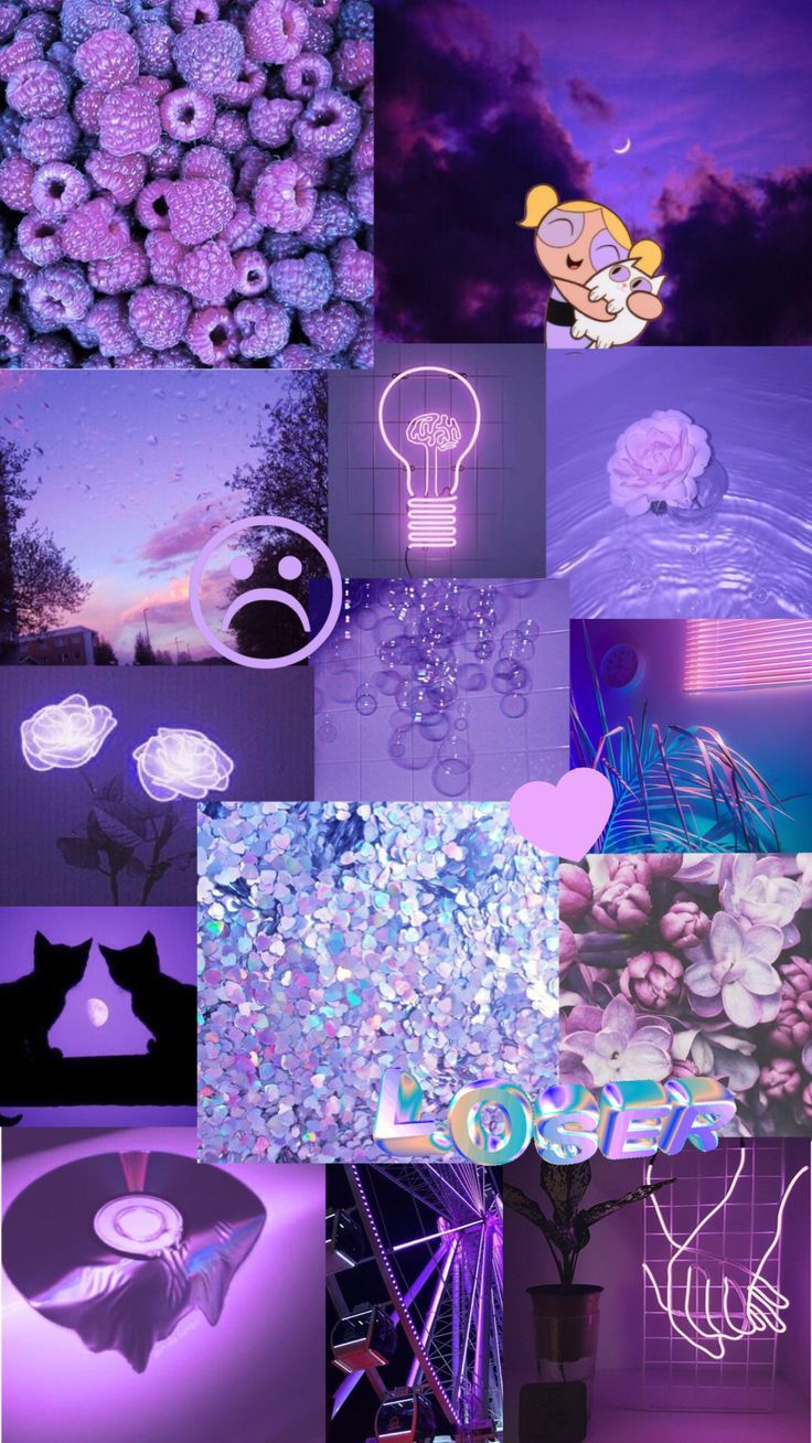 Collage, Lila Ästhetik, Blumen, Mond, HD, Hintergrundbild fürs Handy