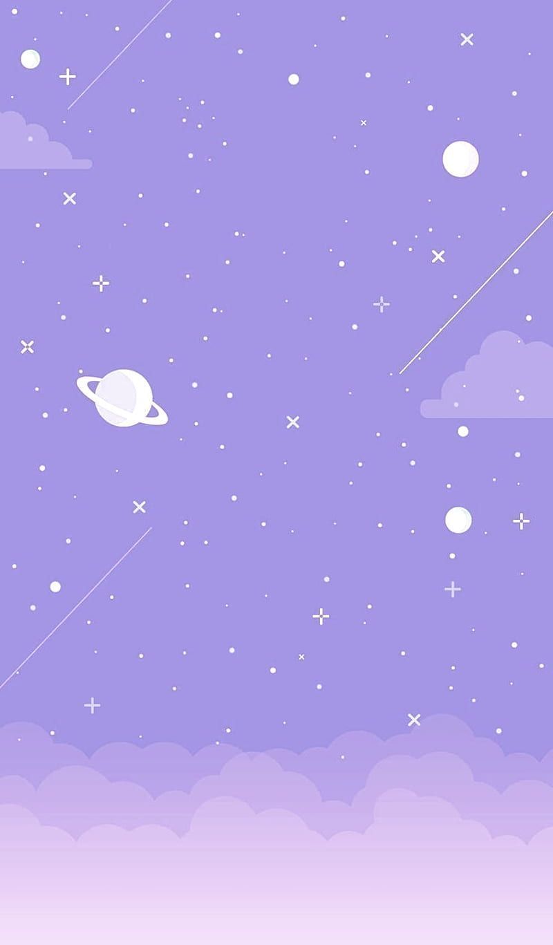 Planet, Sterne, Lila, Pastell, Illustration, HD, Hintergrundbild fürs Handy