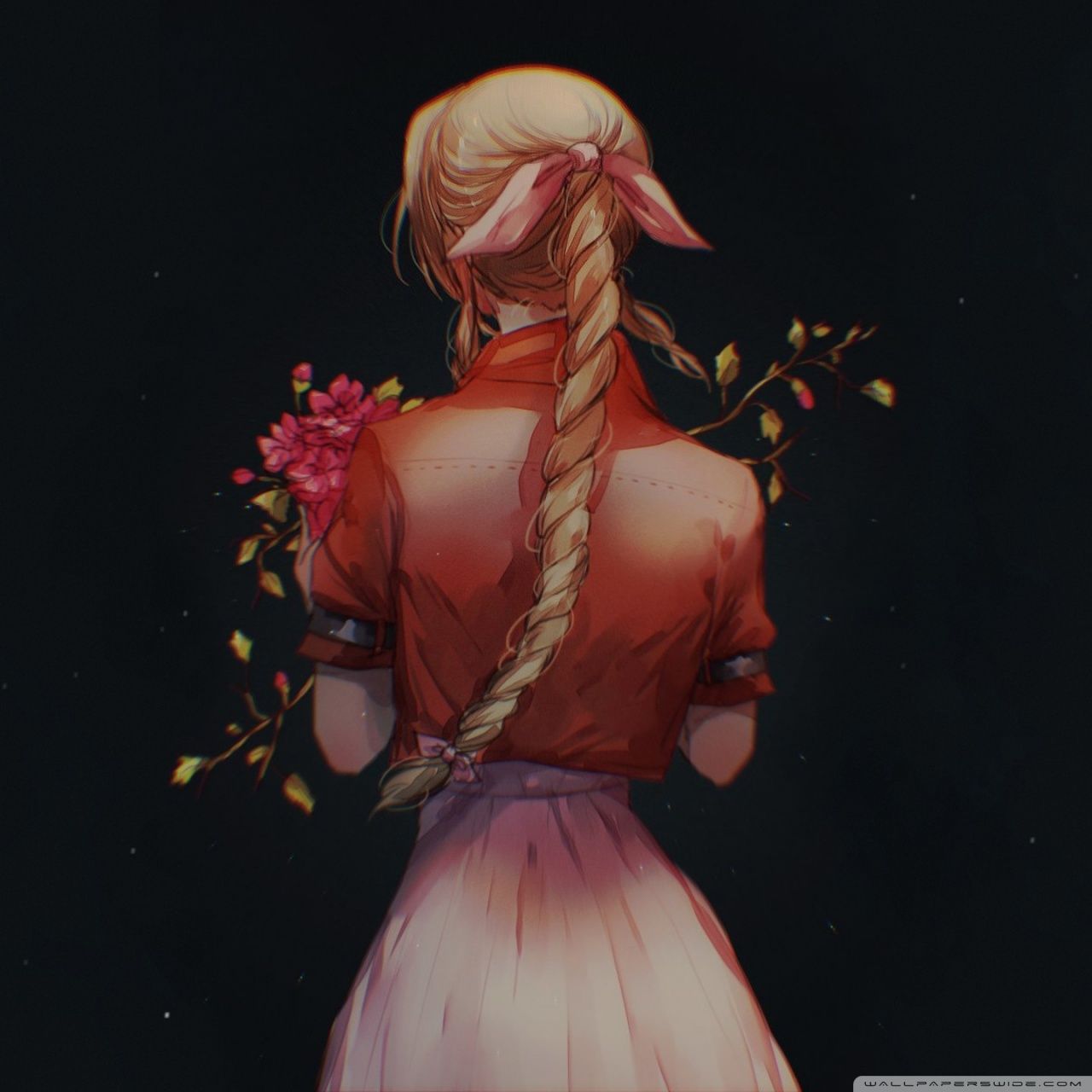 Aerith Gainsborough, Final Fantasy VII, Zopf, Blumen, Fan-Art, Hintergrundbild fürs iPad