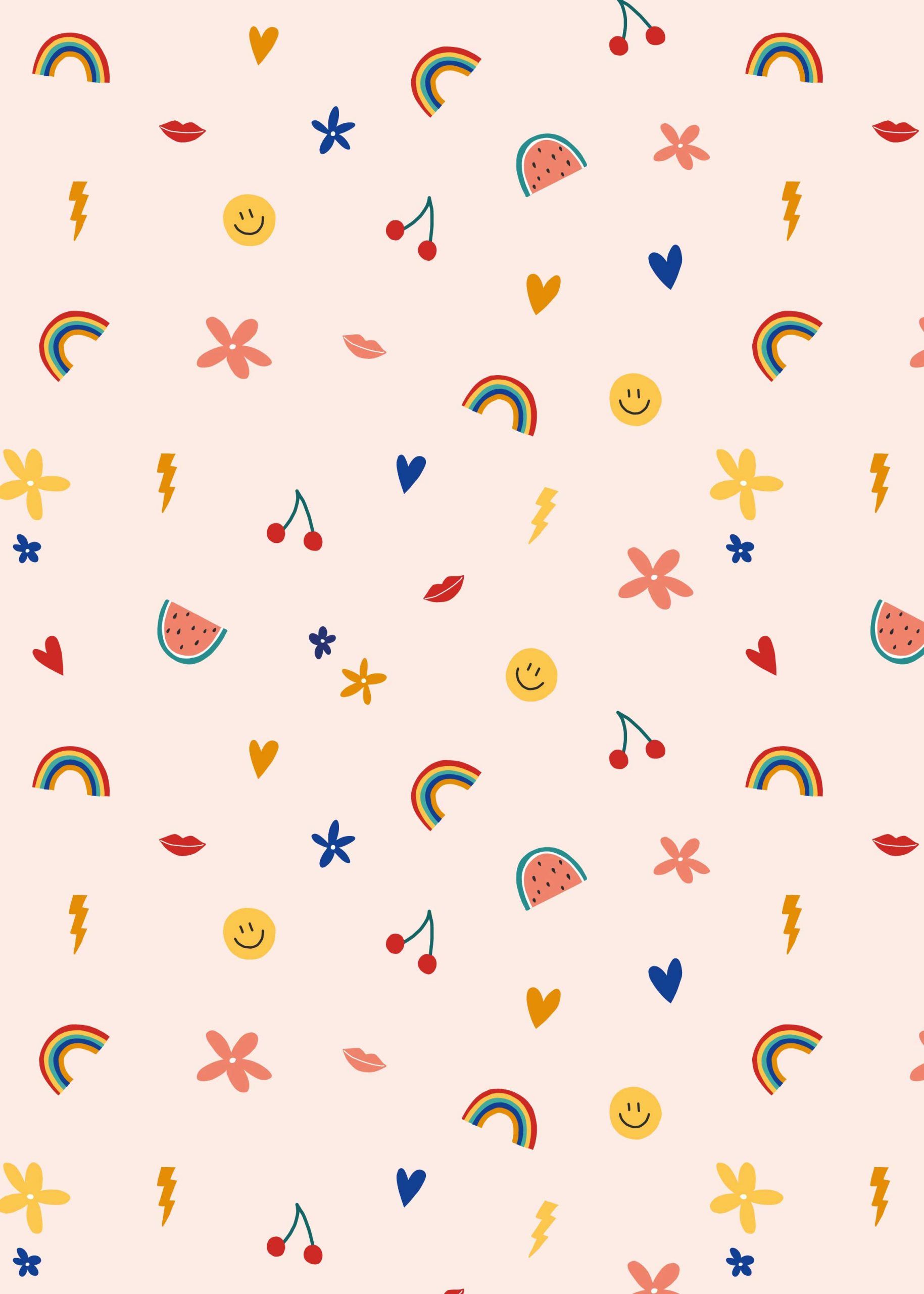 Muster, Regenbögen, Wassermelonen, Herzen, Niedlich, QHD+, iPad-Hintergrundbild
