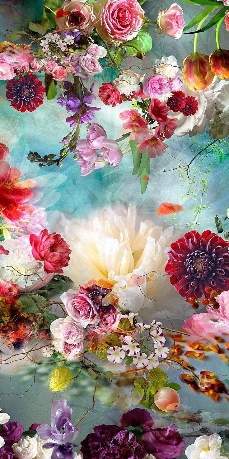 Blumenstillleben, Rosen, Dahlien, Ölmalerei, Dunkle Töne, HD, iPhone-Hintergrundbild
