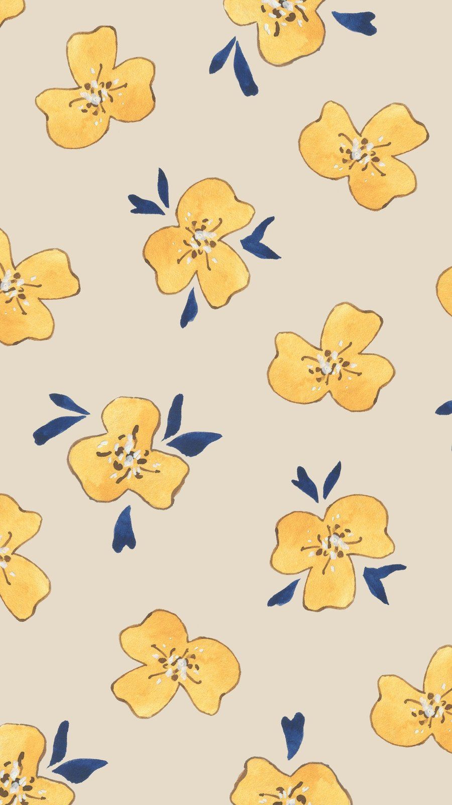 Gelbe Blüten, Blumenmuster, Beiger Hintergrund, Illustration, Sperrbildschirm fürs iPhone