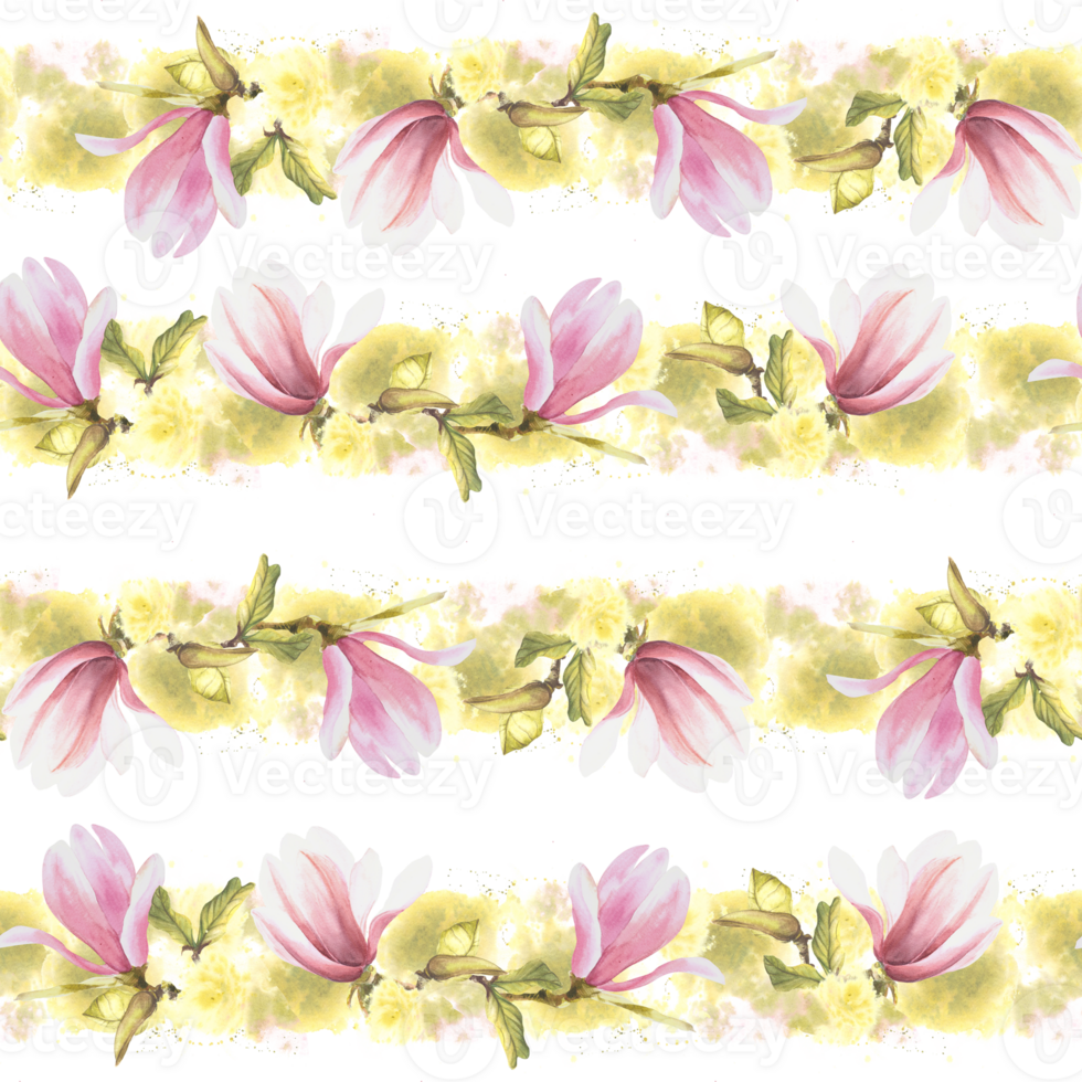 Magnolien, Gelbe Blumen, Streifenmuster, Schwarzer Hintergrund, Wasserzeichen, Wallpaper
