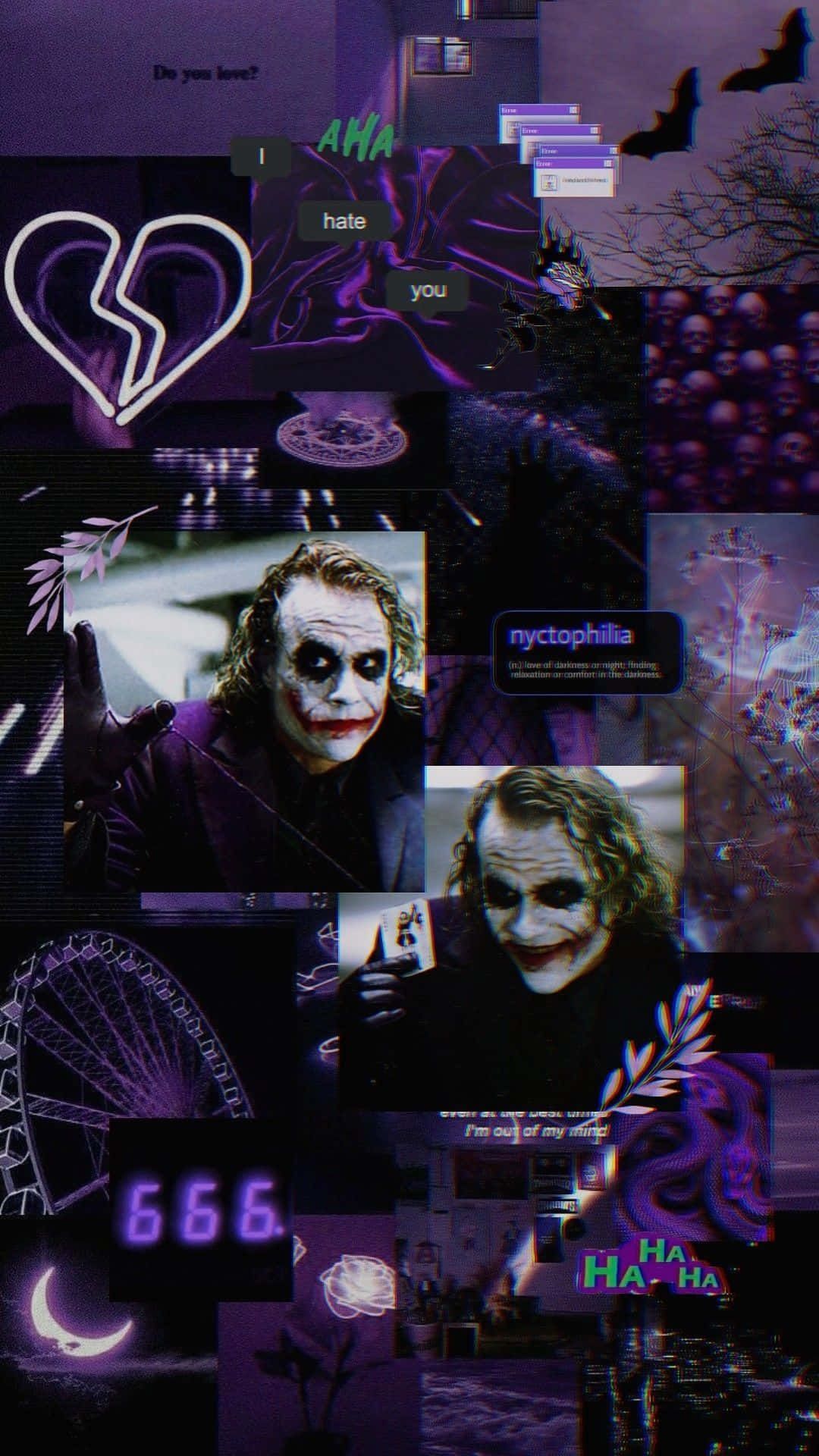 Joker, Collage, Lila Ästhetik, Gebrochenes Herz, Dunkel, Full HD, Handy-Hintergrundbild