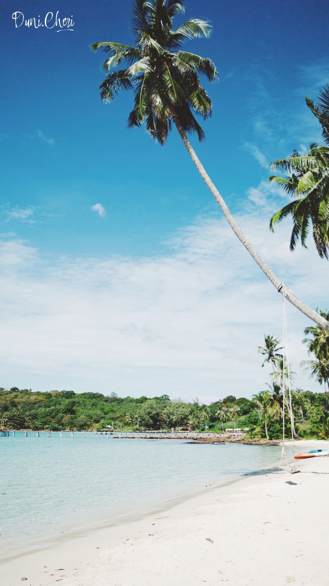 Palmen, Weißer Sandstrand, Insel, Blauer Himmel, Tropen, Full HD, Handy-Hintergrund