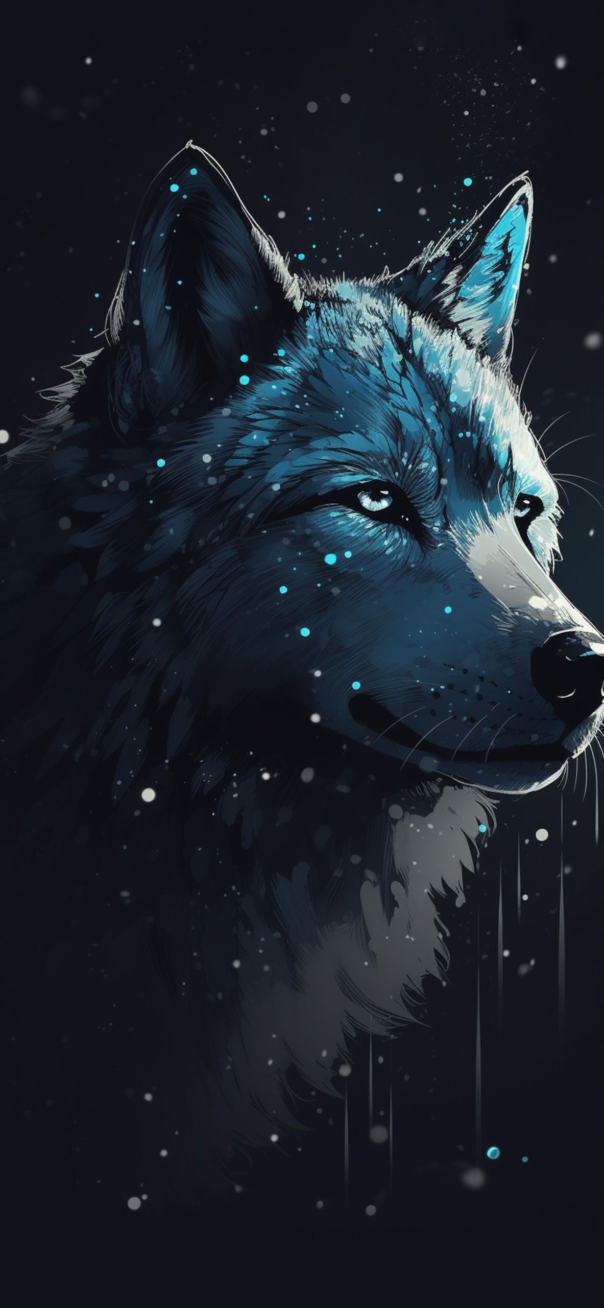 Wolf, Digitale Kunst, Dunkler Hintergrund, Blaue Töne, Porträt, Sperrbildschirm fürs iPhone