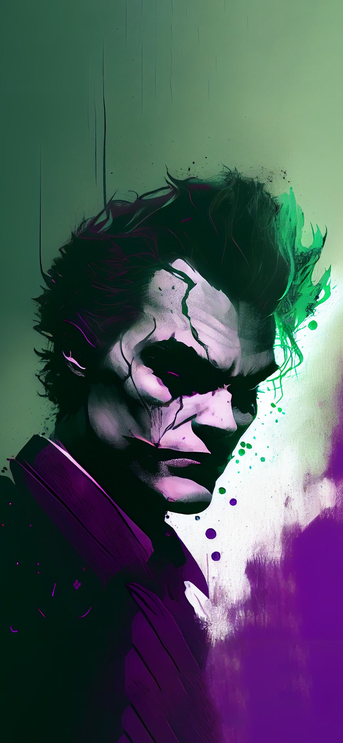 Joker, Grüne Haare, Illustration, Lila, Comic-Stil, Full HD, Hintergrundbild fürs Handy
