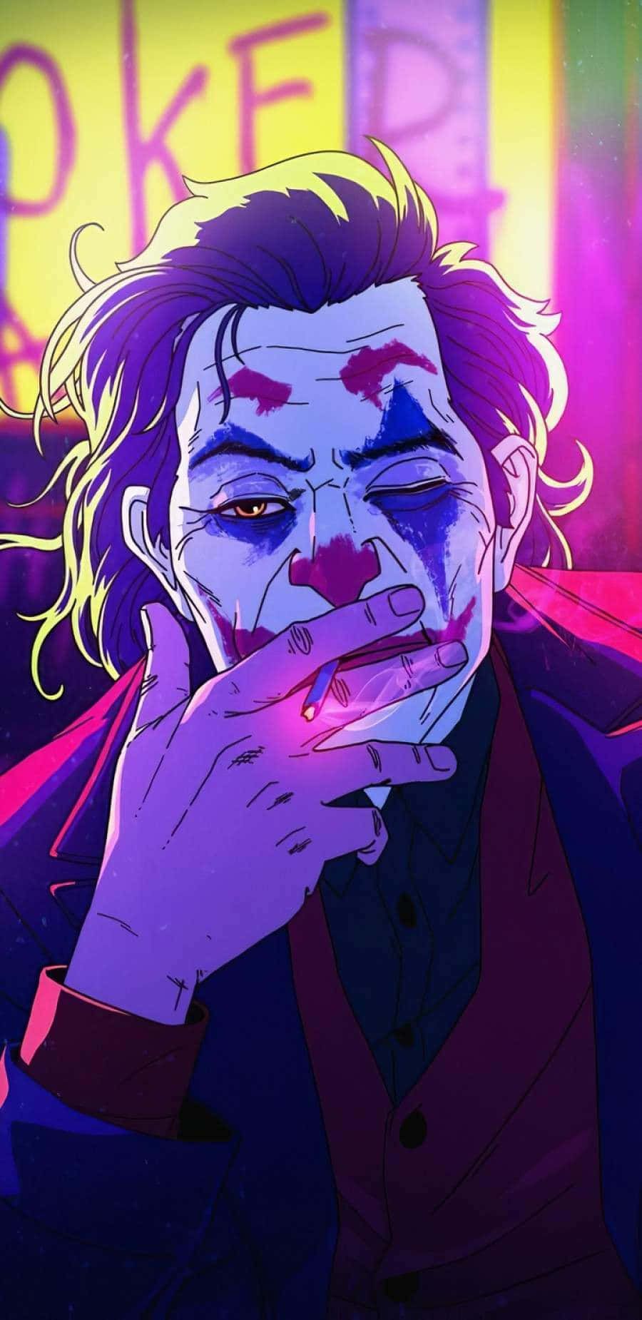 Joker, Joaquin Phoenix, Illustration, Neon, Pink, Lila, HD, Handy-Hintergrund im Hochformat