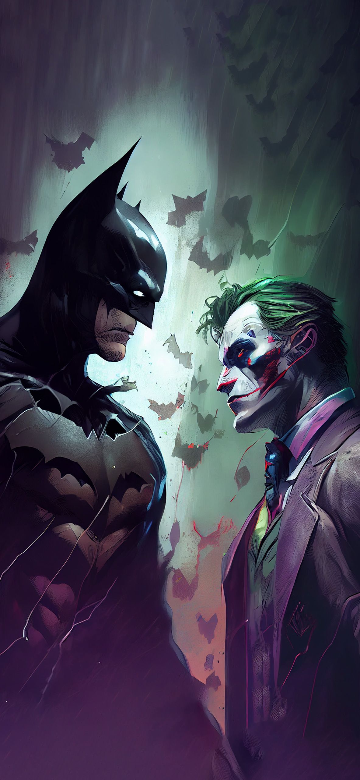 Batman, Joker, DC Comics, Fledermäuse, Digitale Kunst, Full HD, Handy-Hintergrund im Hochformat