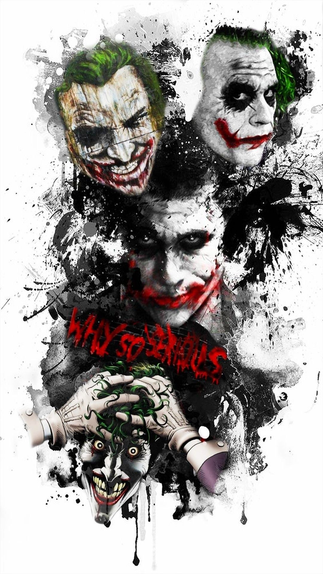 Joker, Heath Ledger, Jack Nicholson, Jared Leto, Tintenspritzer, Skizze, Full HD, iPhone-Hintergrundbild