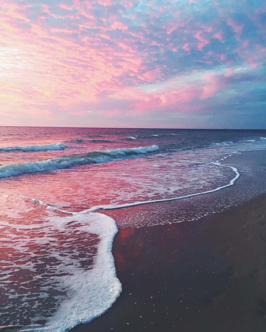 Strand, Rosa Wolken, Wellen, Dämmerung, Meer, Full HD, iPad-Hintergrundbild