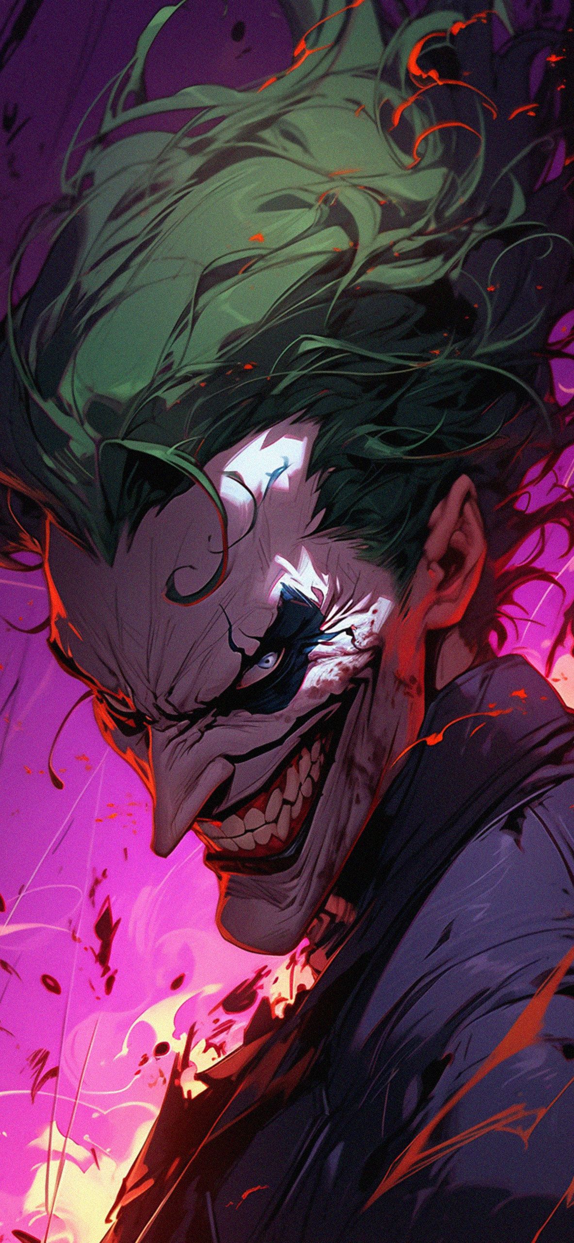 Joker, Grüne Haare, Digitale Kunst, Pink, Lila, Comic-Stil, Hintergrundbild fürs Handy