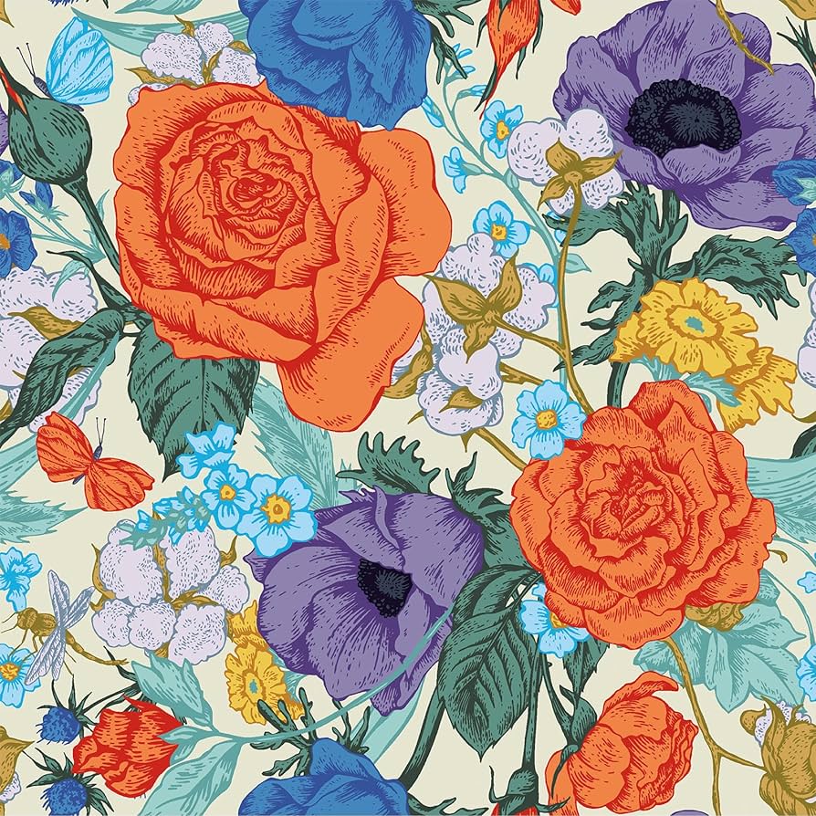 Rosen, Anemonen, Florales Muster, Orange und Lila, Illustration, Hintergrundbild fürs Tablet