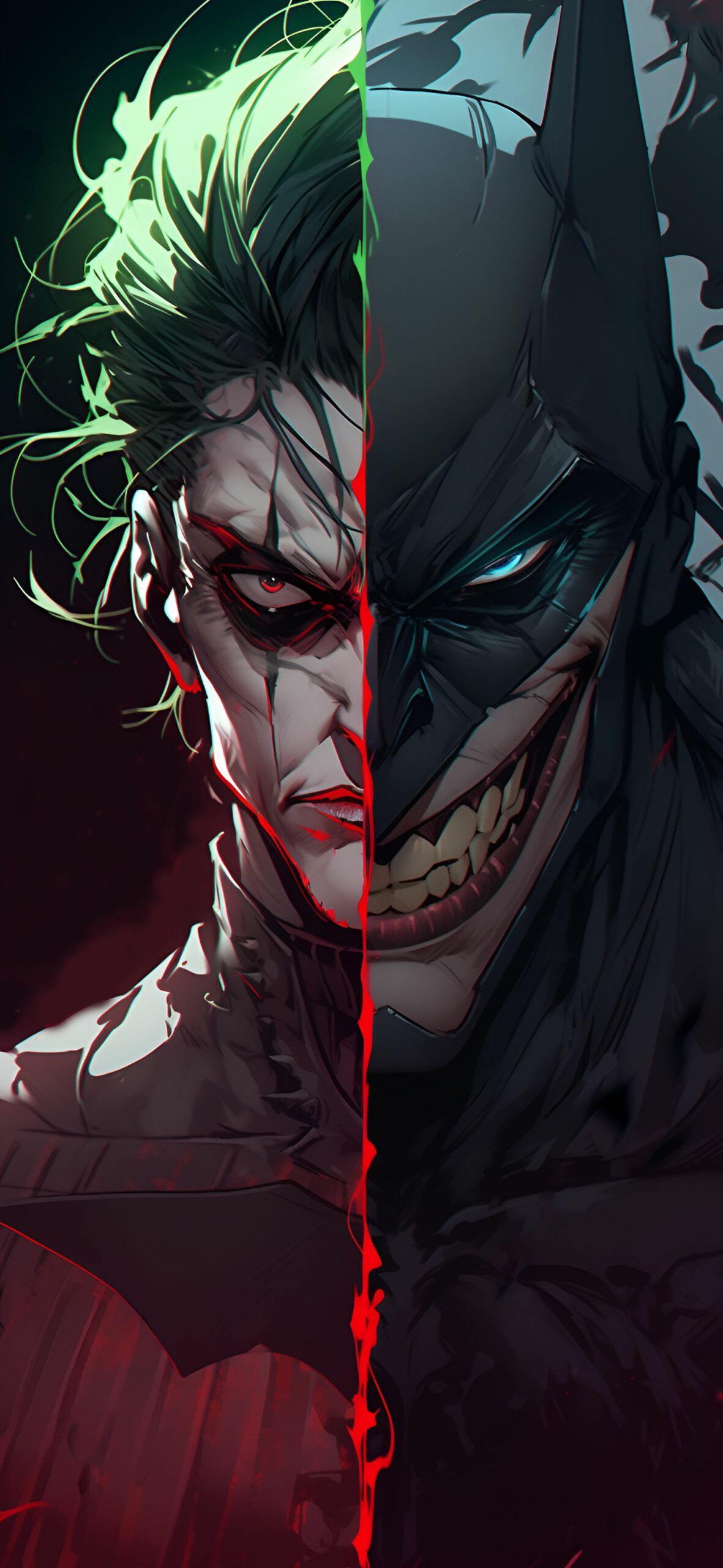 Joker, Batman, Geteiltes Gesicht, Illustration, DC Comics, Full HD, iPhone-Hintergrundbild