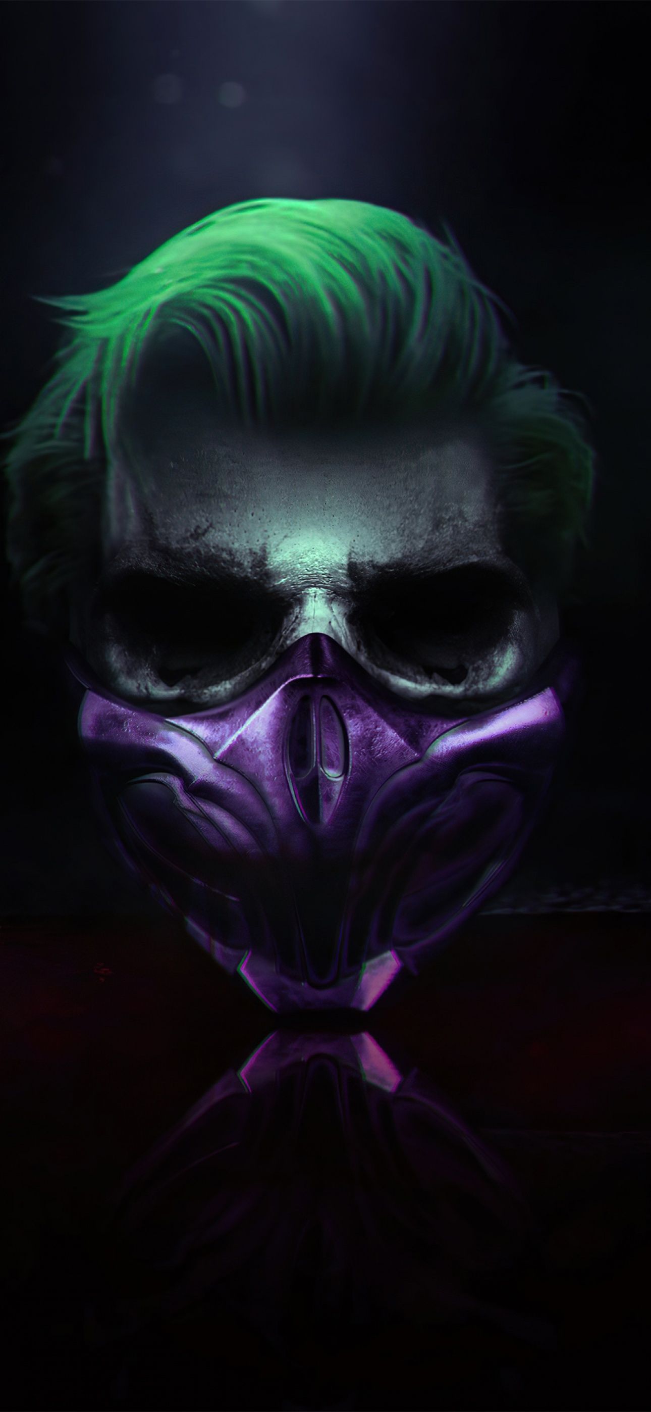 Joker, Grüne Haare, Lila Maske, Dunkel, Digitale Kunst, Hochformat, Hintergrundbild fürs Smartphone