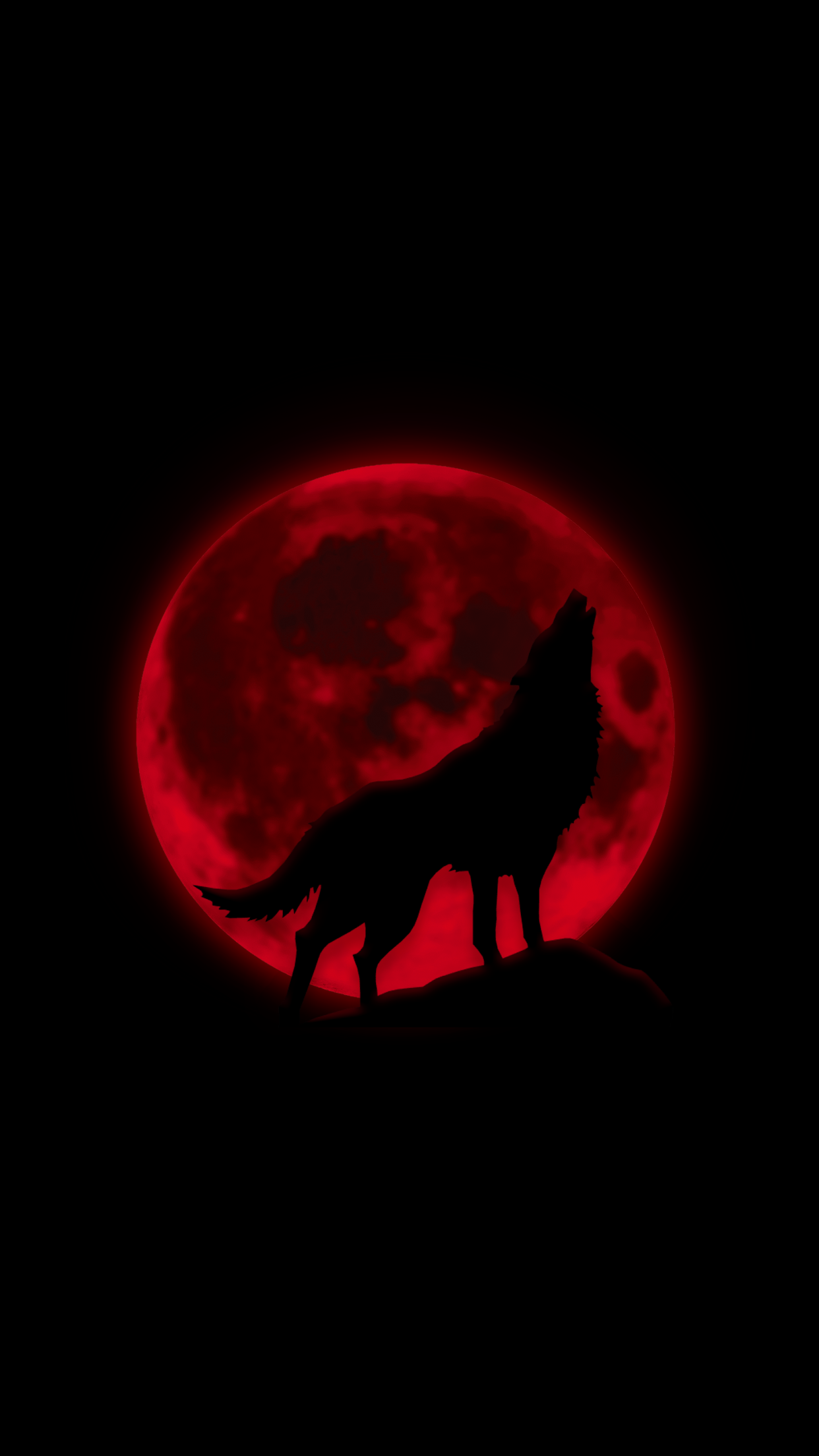 Heulender Wolf, Blutmond, Silhouette, Schwarzer Hintergrund, Rot, Sperrbildschirm fürs iPhone