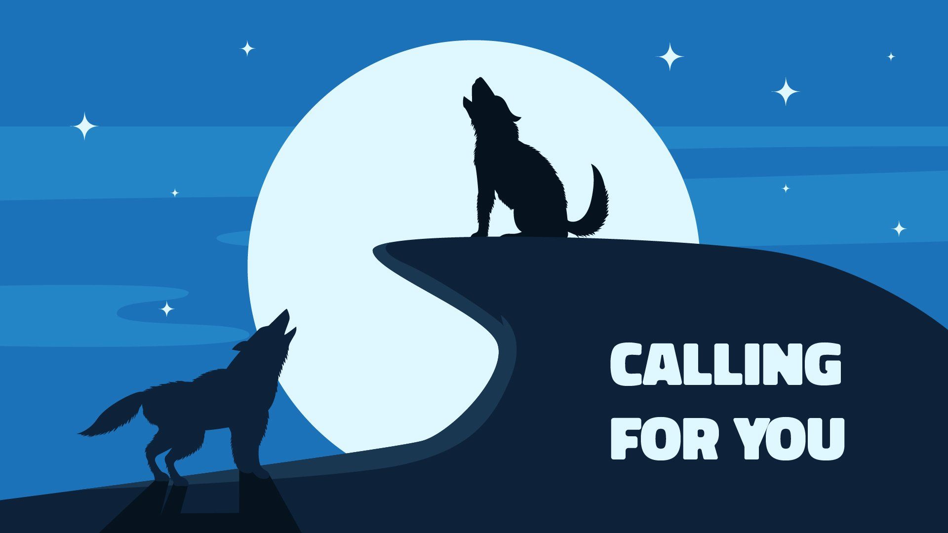 Calling For You, Heulende Wölfe, Vollmond, Illustration, Blau, Full HD, Windows-Hintergrundbild