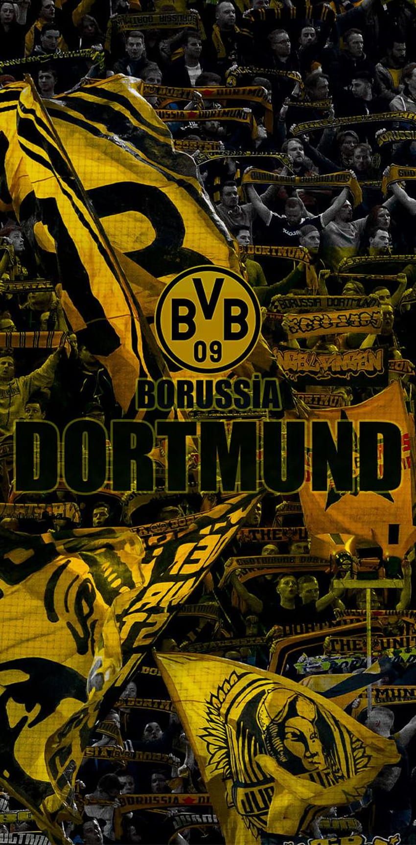Borussia Dortmund, BVB-Logo, Fanschals, Collage, Schwarz-Gelb, HD, Handy-Hintergrundbild
