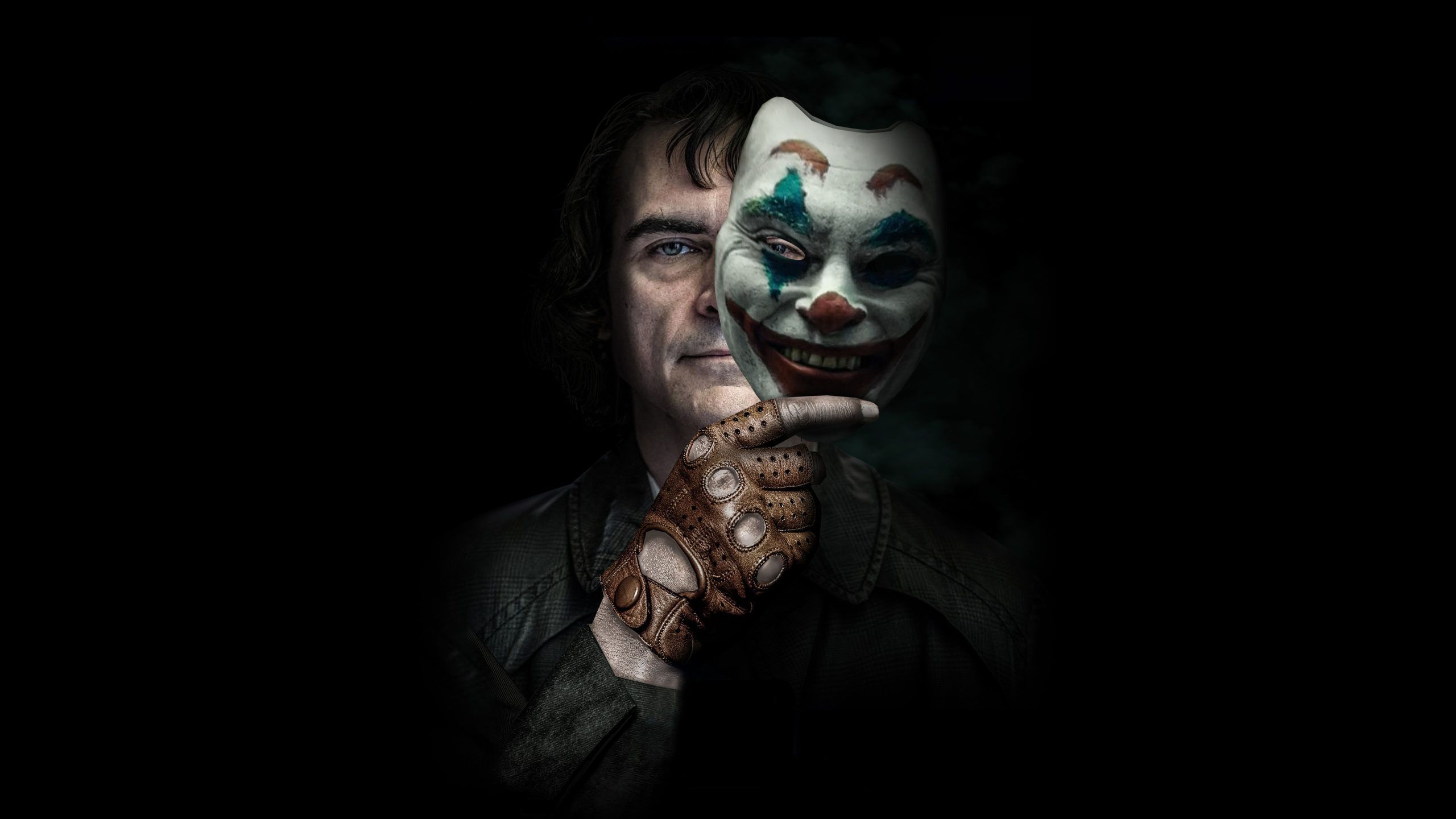Joker, Joaquin Phoenix, Maske, Schwarzer Hintergrund, Porträt, 2K Wallpaper
