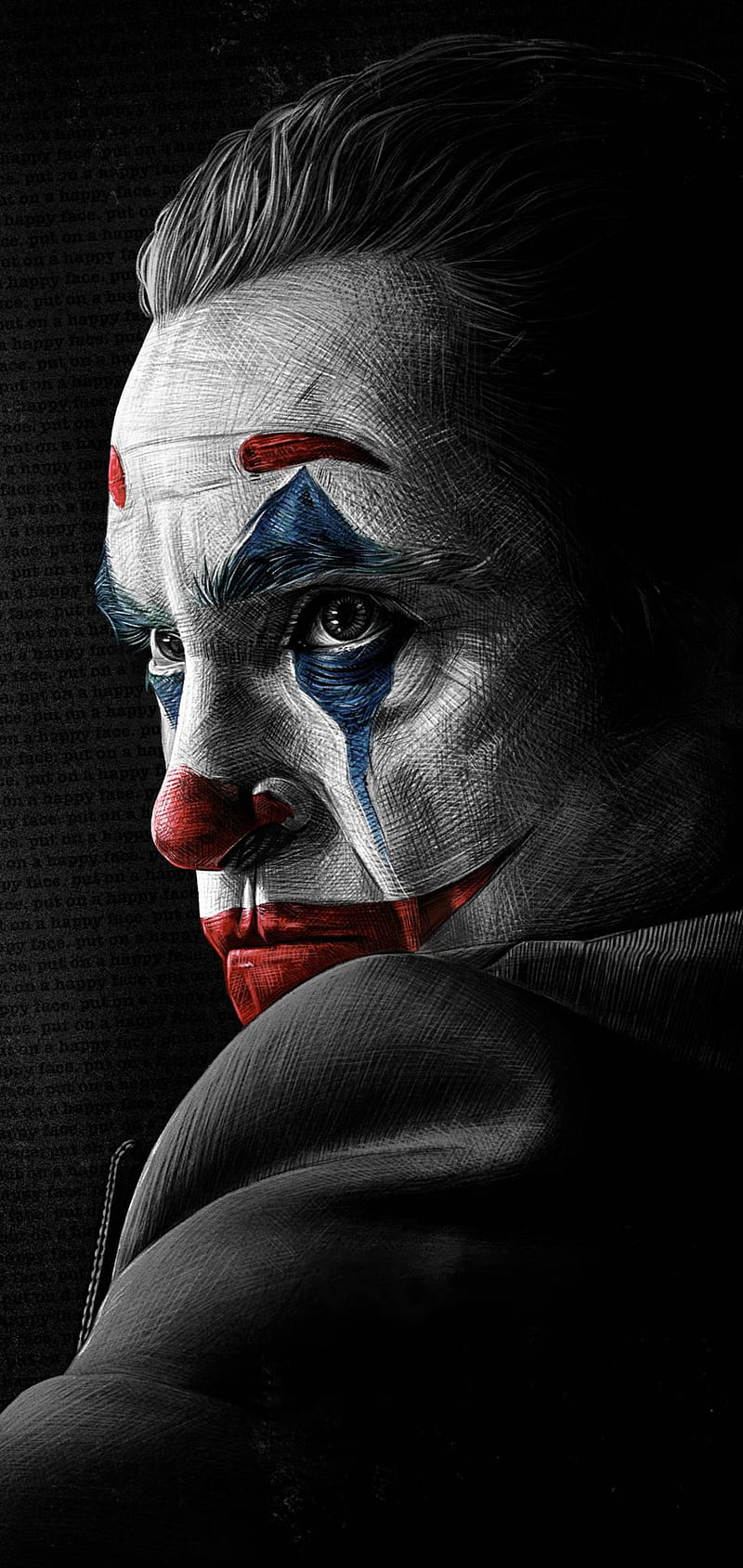 Joker, Joaquin Phoenix, Clownsschminke, Profil, Dunkel, Hintergrundbild für iPhone und Android