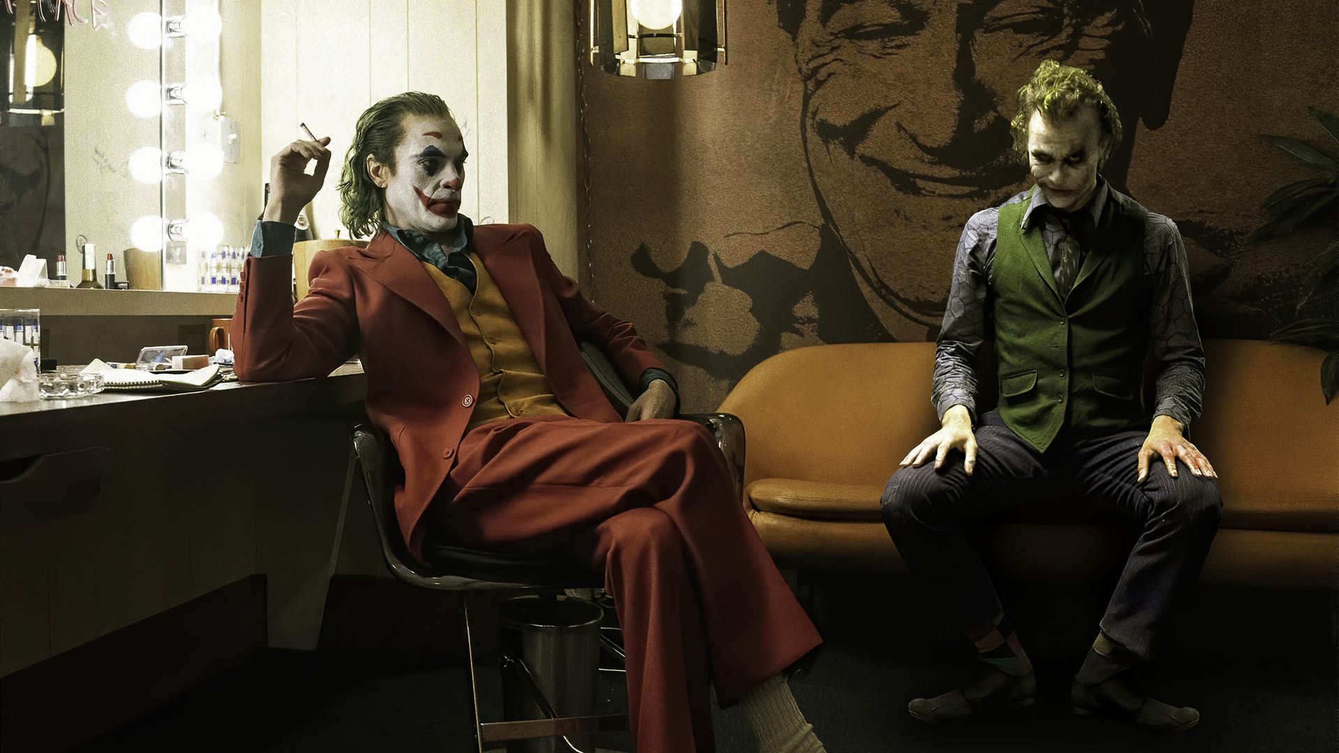 Joker, Joaquin Phoenix, Heath Ledger, Garderobe, Crossover, Full HD, Desktop-Hintergrund