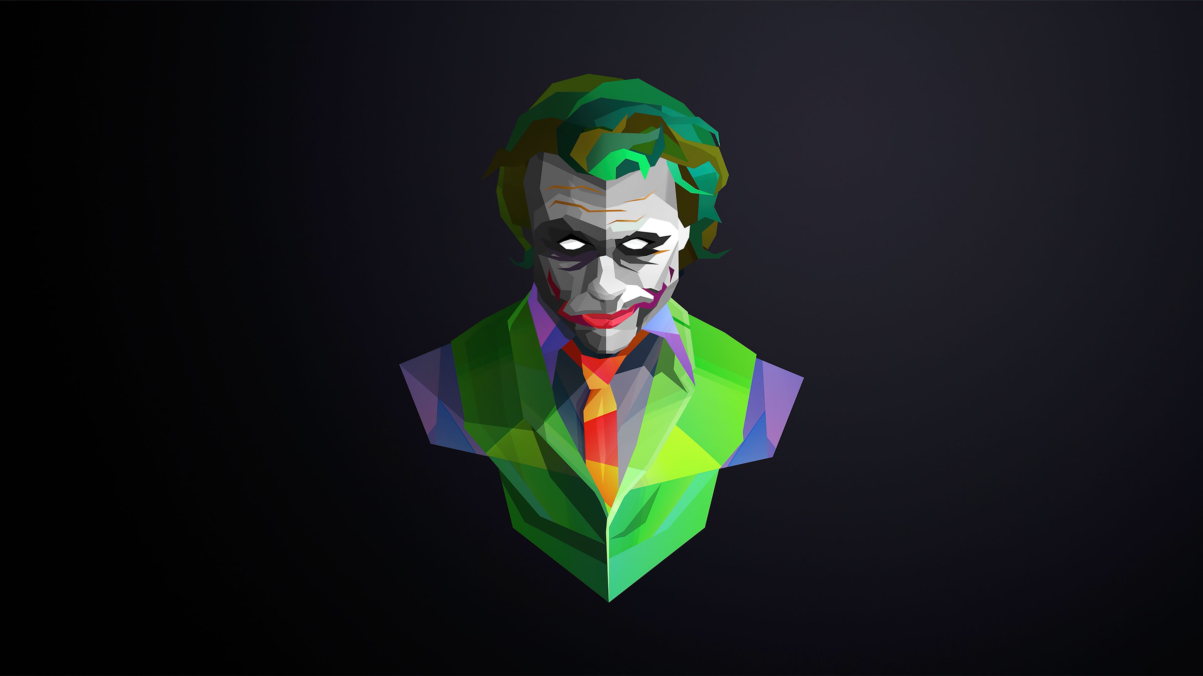 Joker, Low Poly, Grün, Lila, Dunkler Hintergrund, 4K Wallpaper