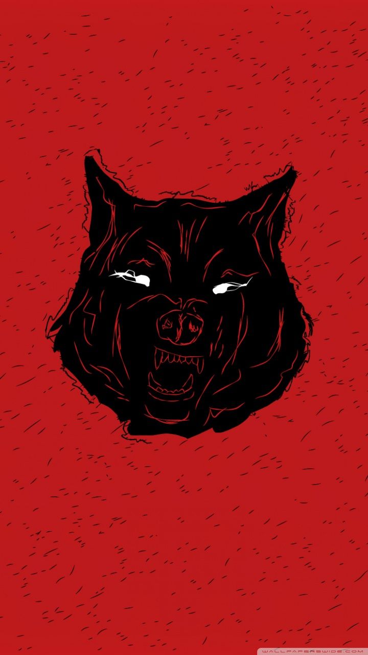 Wolfskopf, Illustration, Roter Hintergrund, Schwarz, Minimalismus, Sperrbildschirm fürs iPhone