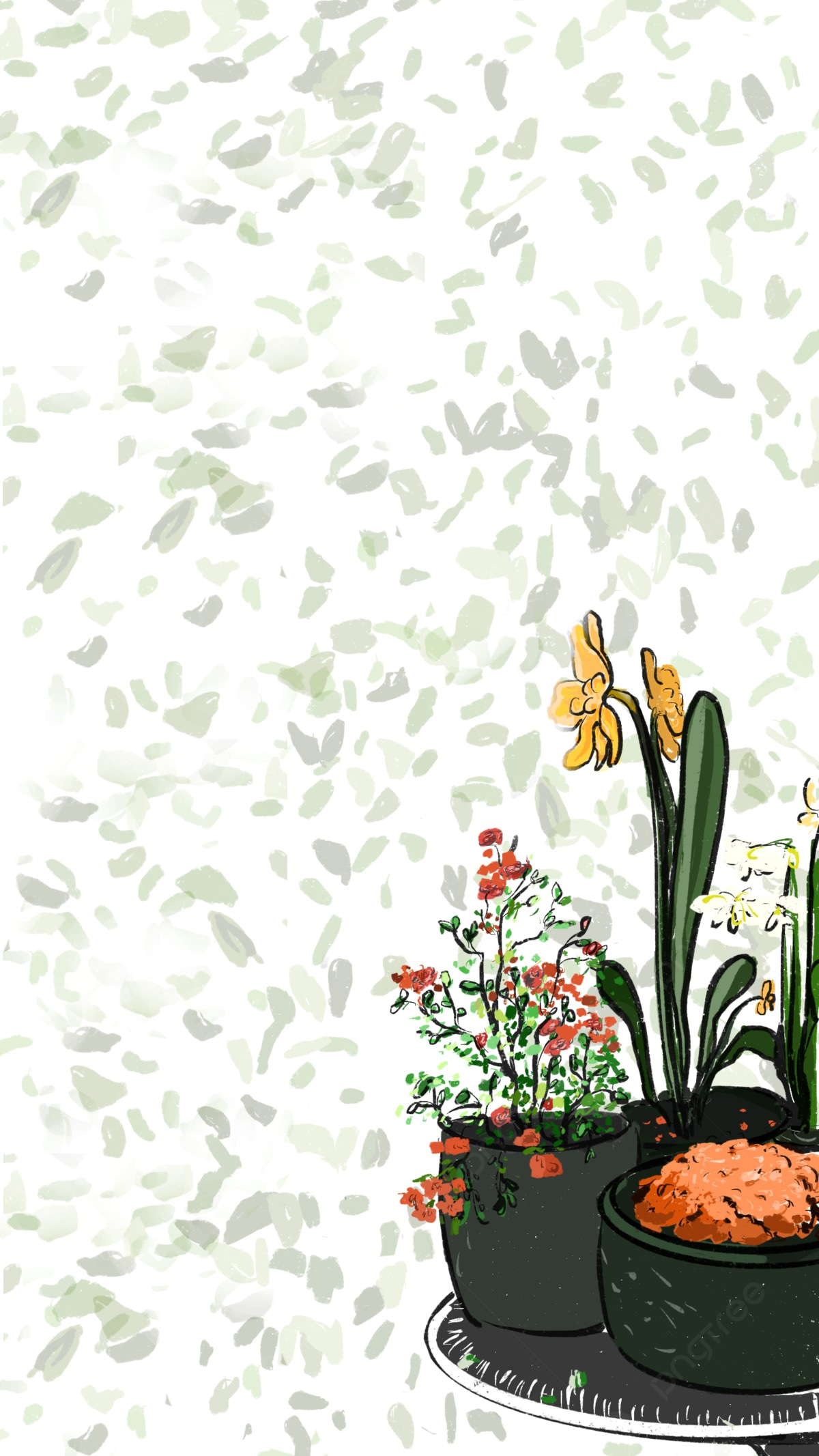 Topfpflanzen, Blätter, Aquarell, Minimalistisch, Weiß, Full HD, Handy-Hintergrund im Hochformat