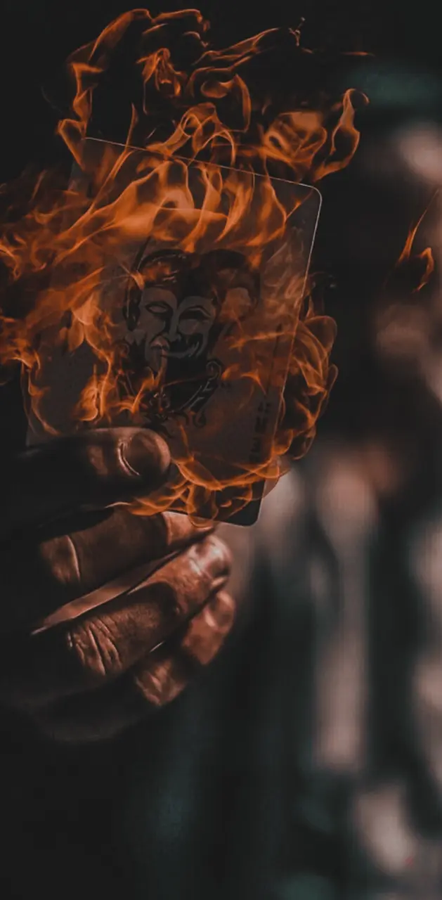 Joker, Feuer, Spielkarte, Hand, Dunkel, Hintergrundbild für iPhone und Android