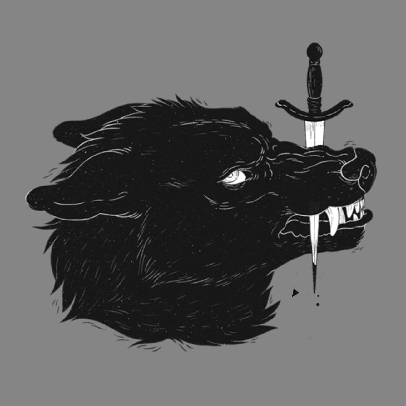 Schwarzer Wolf, Dolch, Illustration, Grauer Hintergrund, Zähne, HD Wallpaper