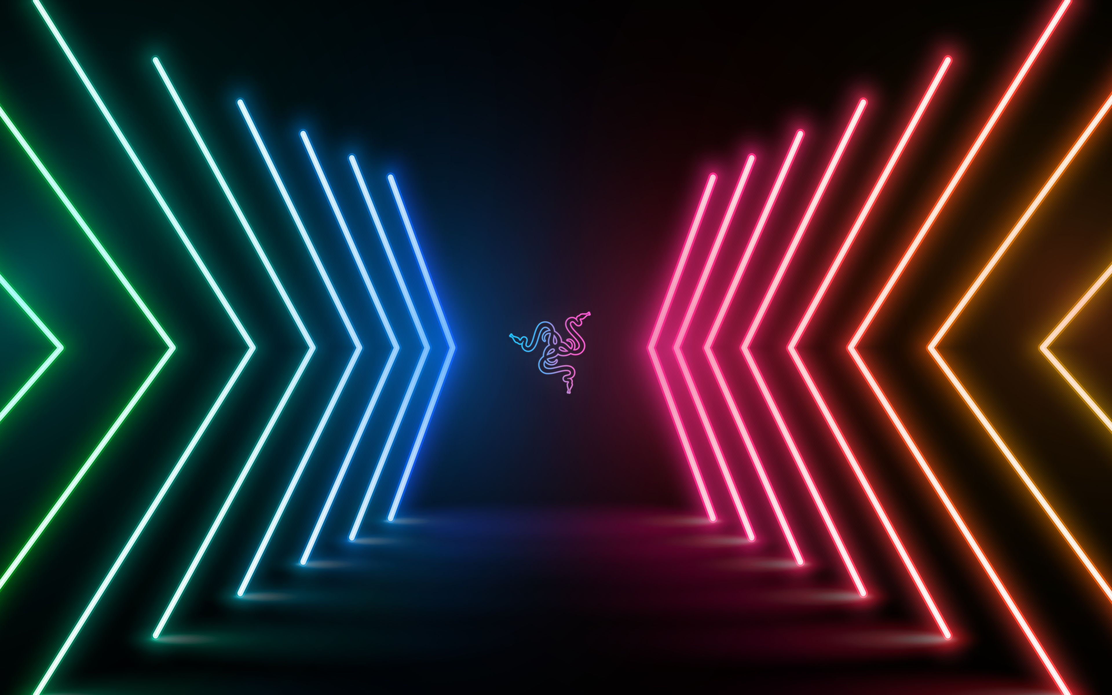 Razer, Logo, Pfeile, Neonlinien, Gaming, 4K, Hintergrundbild für den PC