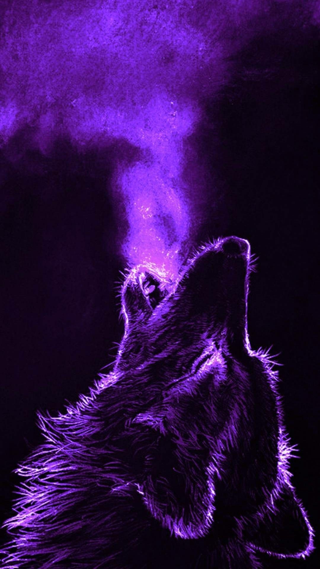 Heulender Wolf, Lila Licht, Rauch, Dunkler Hintergrund, Full HD, Sperrbildschirm fürs iPhone