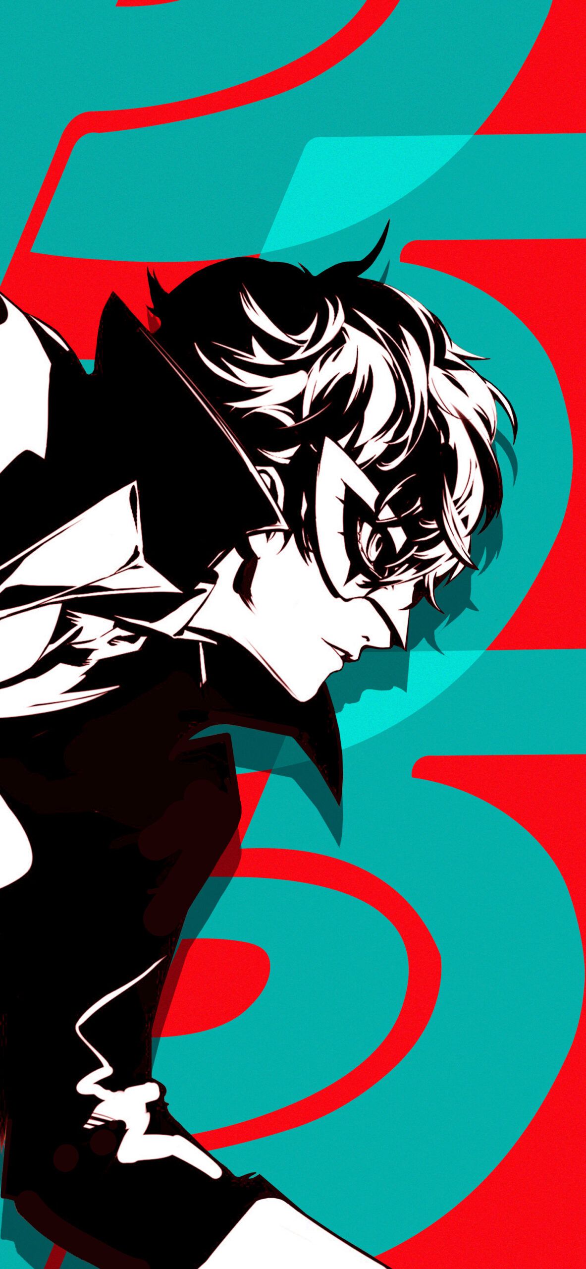 Joker (Persona 5), Persona 5, Anime, Rot, Türkis, Grafik, Full HD, iPhone-Hintergrundbild