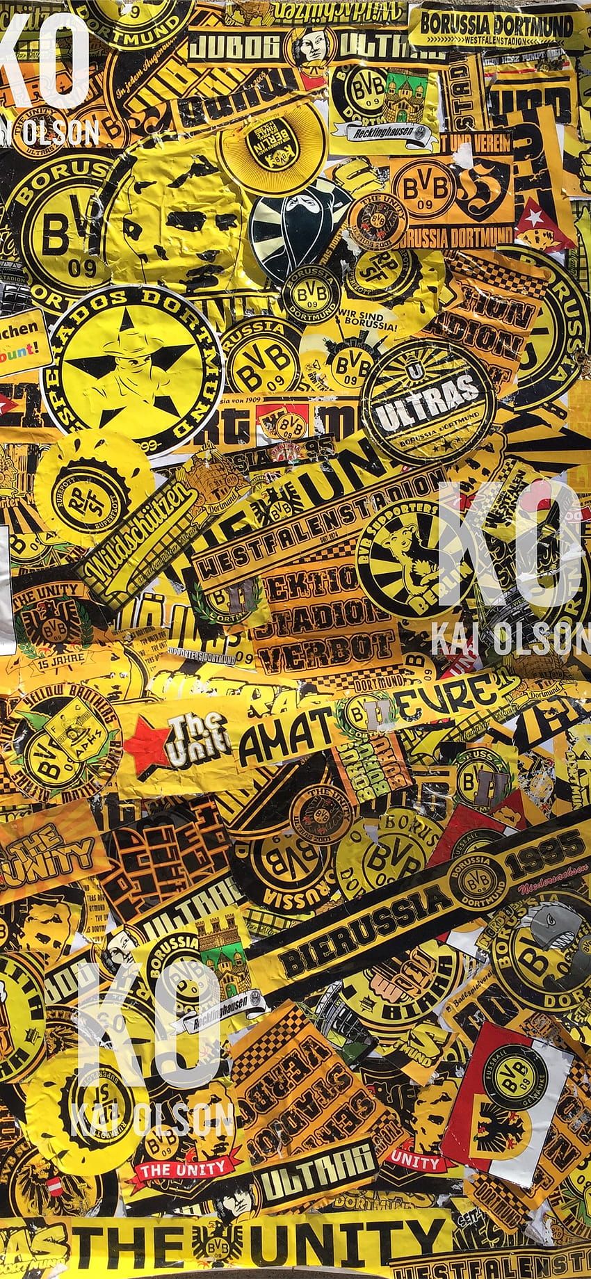 Borussia Dortmund, Aufkleber, Ultras, Sticker-Collage, Schwarz-Gelb, Sperrbildschirm fürs iPhone