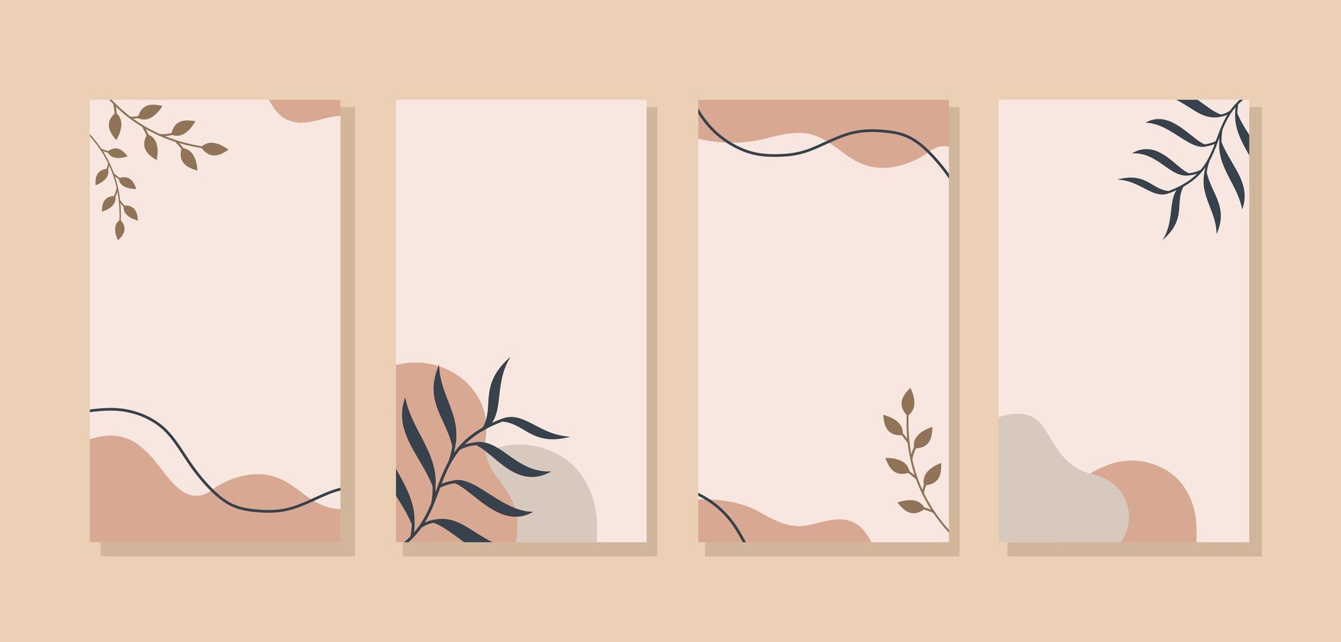 Boho, Abstrakte Formen, Blätter, Beige, Terrakotta, Strichzeichnung, Full HD, PC-Hintergrundbild