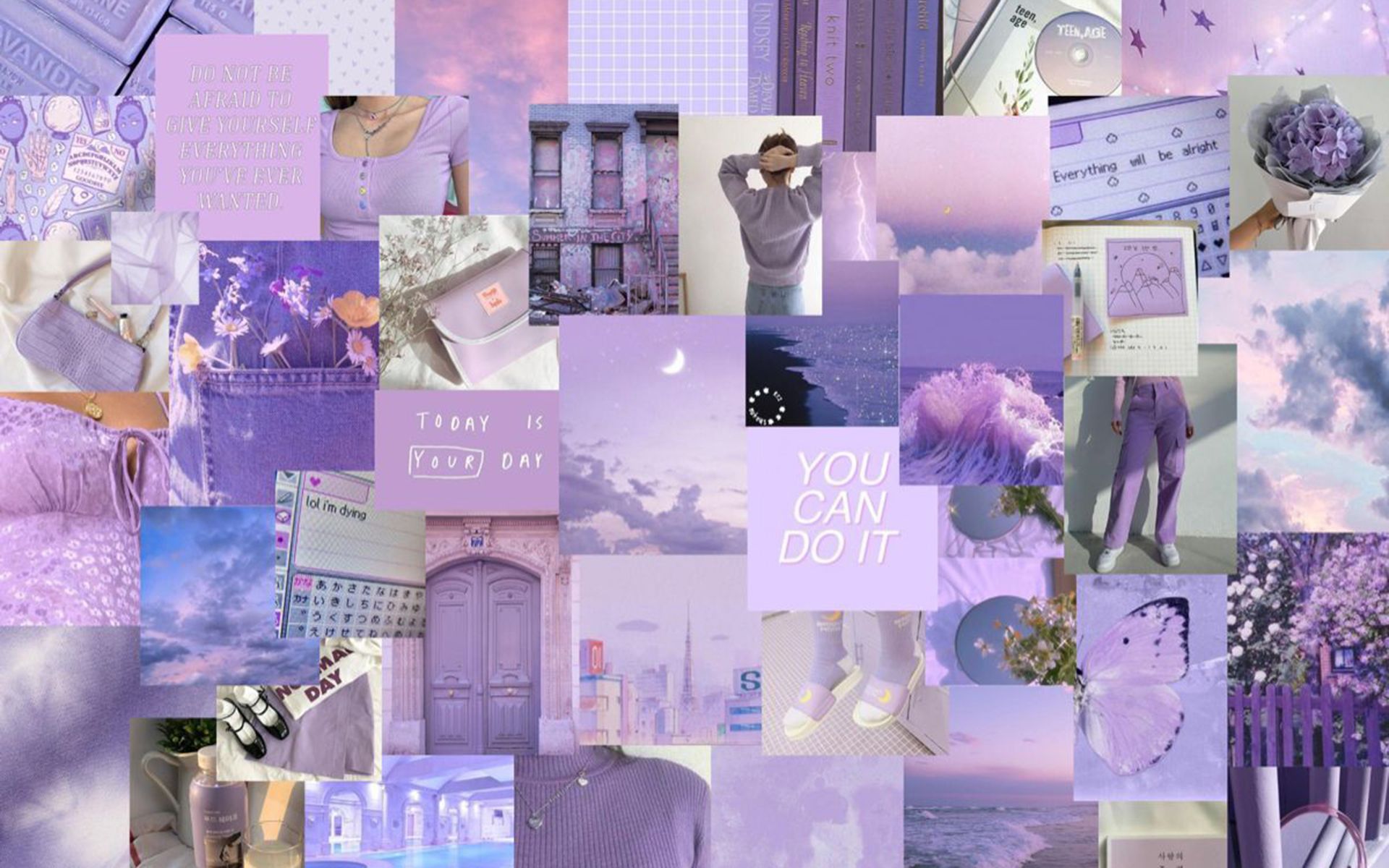 Collage, Lila, Moodboard, You Can Do It, Lavendel, 16:10, Full-HD-Hintergrundbild für den Desktop