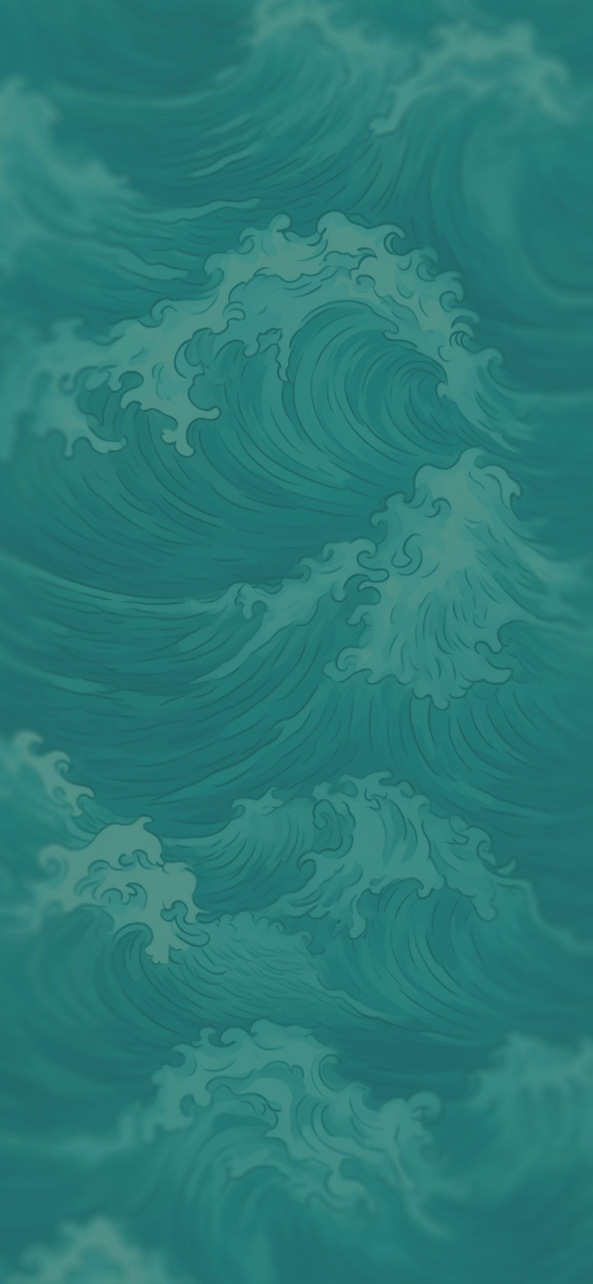 Wellen, Japanisches Muster, Petrol, Meer, Muster, Full HD, Handy-Hintergrund im Hochformat