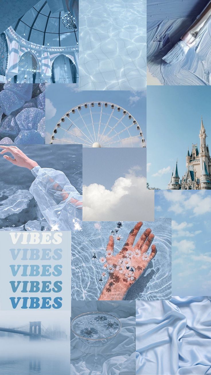 Collage, Blau, Vibes, Moodboard, Riesenrad, HD, Handy-Hintergrund im Hochformat