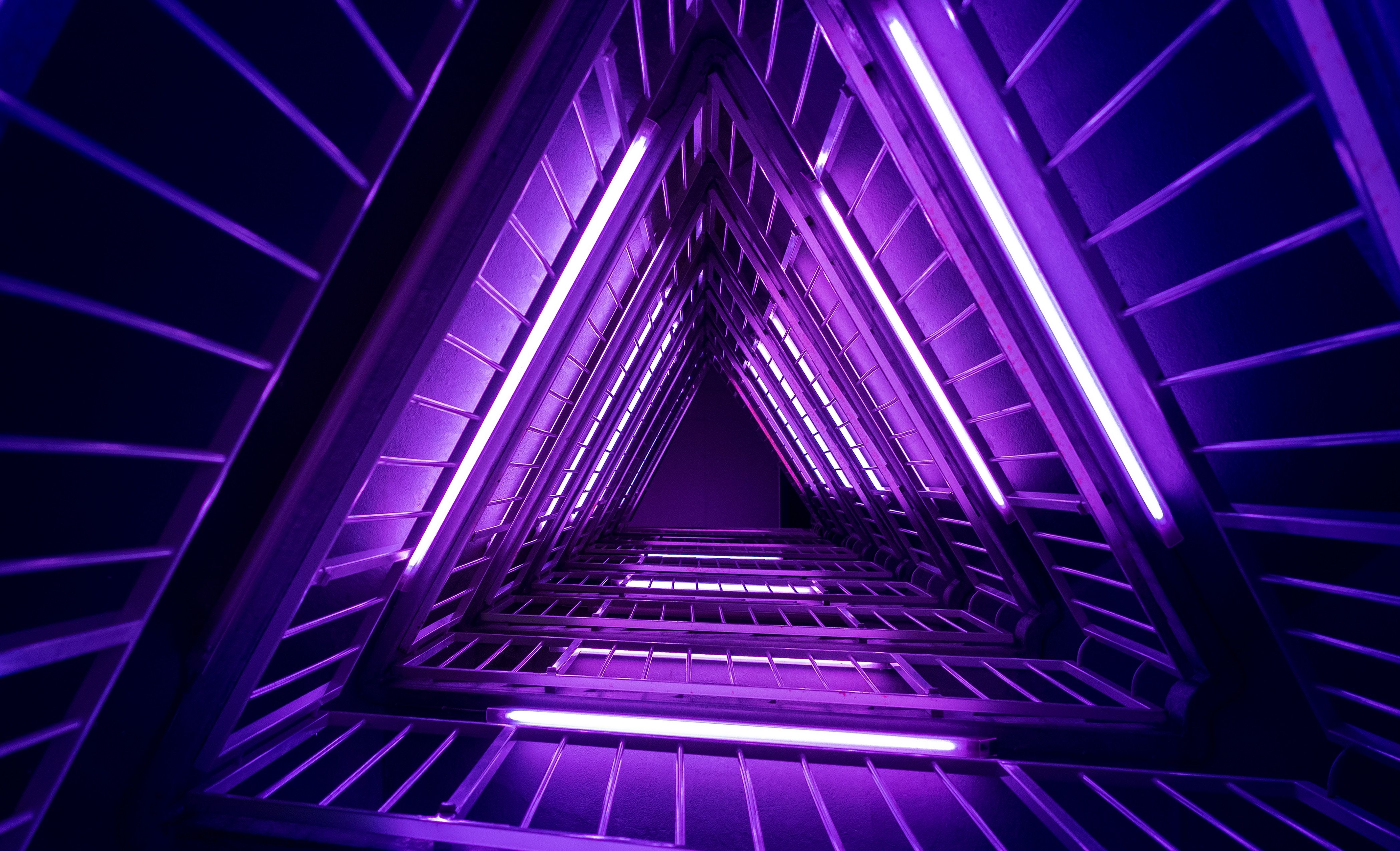 Dreieckstunnel, Tunnel, Lila, Perspektive, Geometrisch, 4K, Hintergrund für den Desktop