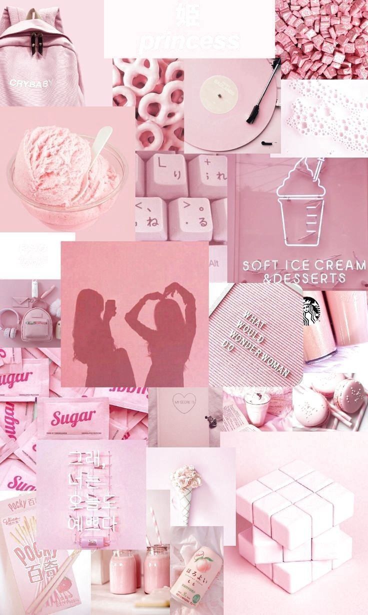 Collage, Rosa Ästhetik, Silhouette, Moodboard, Pastellrosa, HD, Handy-Hintergrund