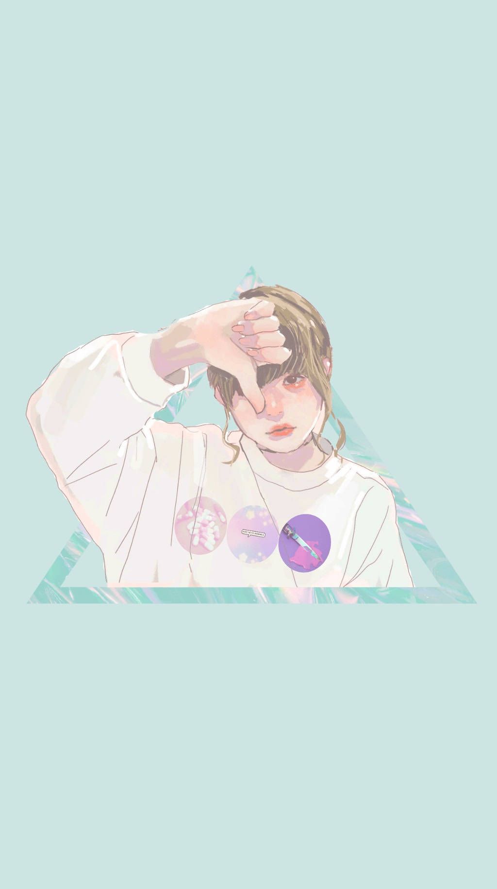 Anime-Stil, Junge Frau, Blondes Haar, Mintgrüner Hintergrund, Illustration, Sperrbildschirm fürs iPhone