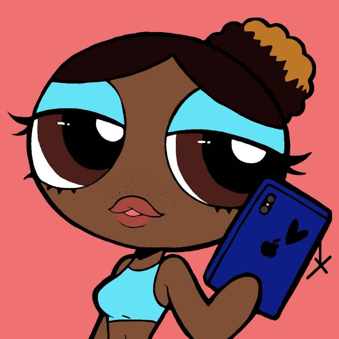 Powerpuff-Stil, Cartoon, Schwarzes Mädchen, Smartphone, Lachsrosa, Hintergrundbild fürs iPad