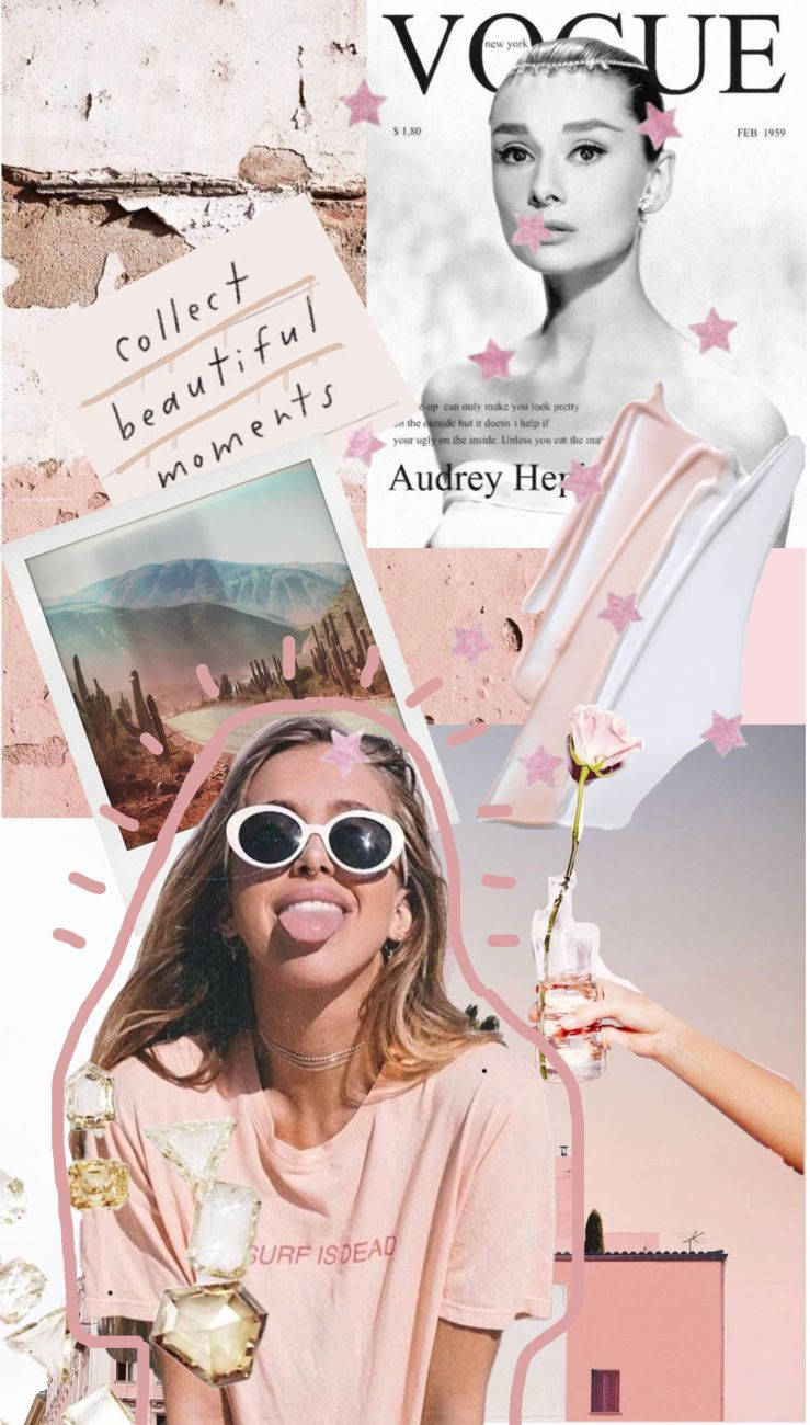 Audrey Hepburn, Vogue, Collage, Sonnenbrille, Pastellfarben, HD, iPhone-Hintergrundbild