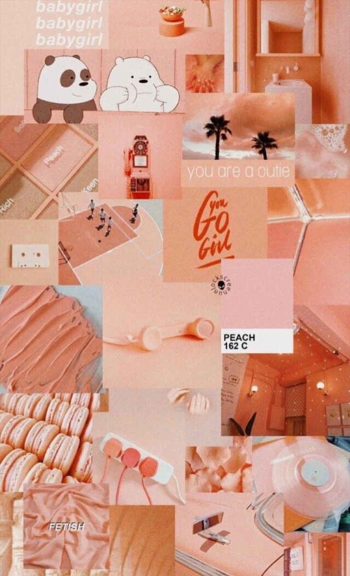 Collage, Pfirsich-Ästhetik, Orange, Moodboard, Panda, HD, Handy-Hintergrund im Hochformat