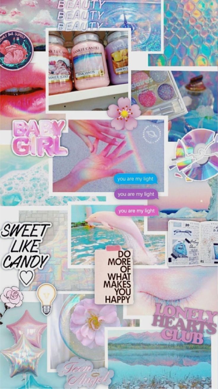 Collage, Sweet Like Candy, Pastellblau, Rosa, Moodboard, HD, Handy-Hintergrund